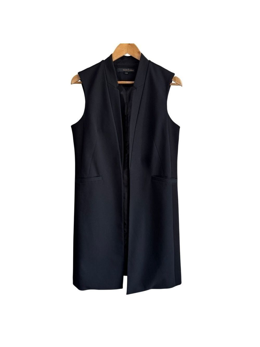 Willow & Thread Longline Vest Womens 9 Black Open Front Structured Blazer EUC